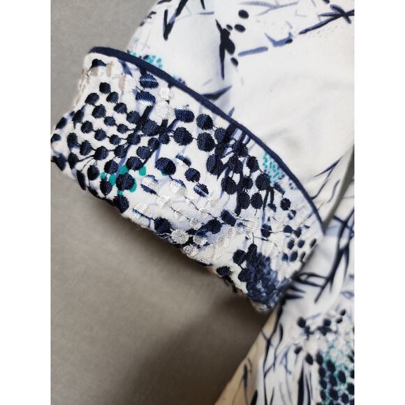 Womens Open Front Blazer Jacket Size 10 Embroidered Floral Artsy Office Church - Picture 3 of 9